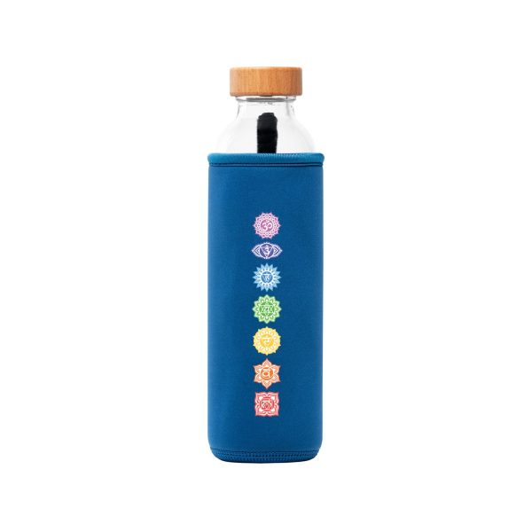Flaska Chakras con cover neoprene blu, acqua strutturata